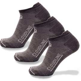 CloudLine Merino Wool Ultra-Light Athletic Tab Ankle Running Socks - 3 Pack - X-Large Granite
