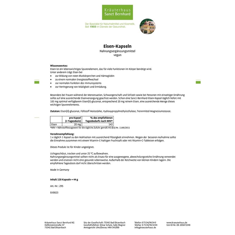 Sanct Bernhard Iron 120 Capsules Pack of 45 g