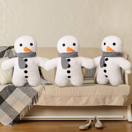 Huwena 3 Pcs Winter Snowman Pillow Plush Funny Snowman Shaped Throw Pillow Winter Holiday Decorative Pillow Cute Gingerbread Pillow Stuffed for Couch Sofa Bed Decoration