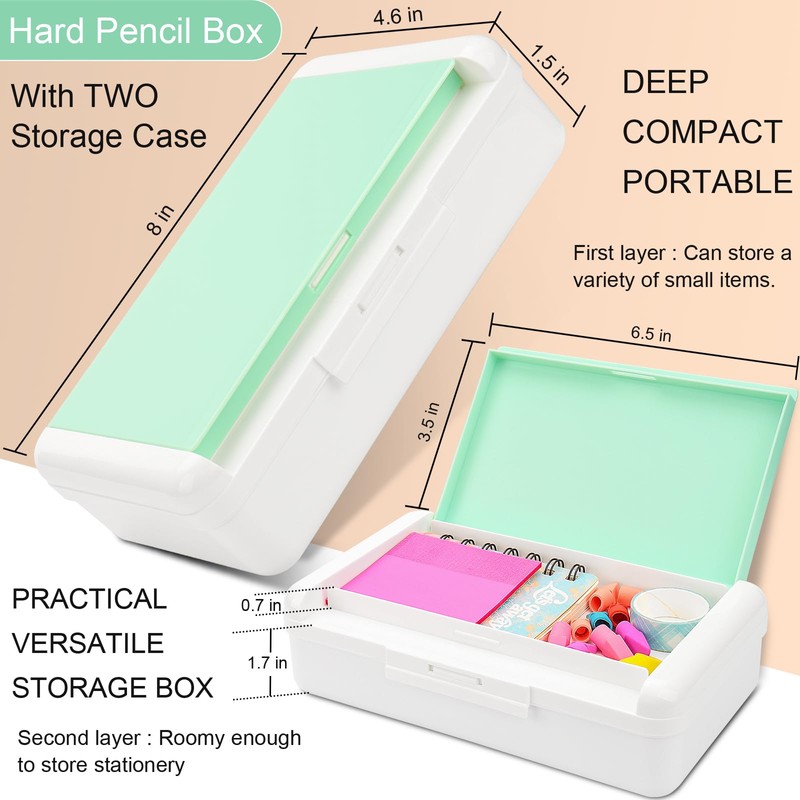 SFLHHDM Pencil Box, Double Layer Large Capacity, White Green, 1pcs