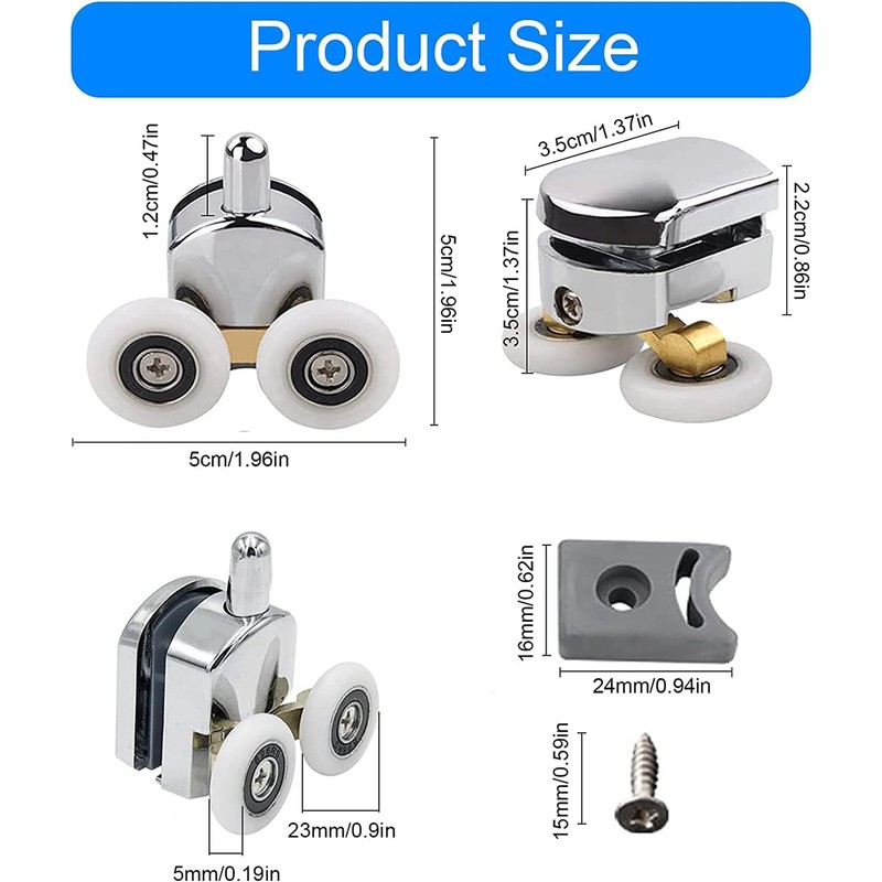 PMELCXD Curved Shower Door Rollers 4pcs 23mm Replacement Shower Door
