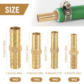 THETAG 20 Piece Hose Connector Set, 4 Sizes Hose Connector 6 mm/8 mm/10 mm/12 mm Brass Hose Connector Set for Air Line, Water Pipe, Fuel Line, Oil Line
