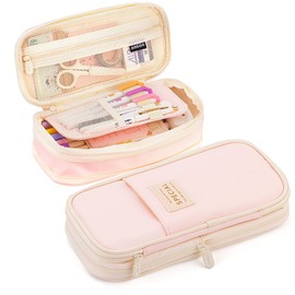 MAMUNU Expandable Pencil case with compartments, Large Capacity Pencil Cases Pencil Bag Pouch Office School, Portable Pencil Case Large School Stationery Organizer, Makeup Cosmetic Bag, Pink