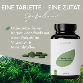 BODERRA® Spirulina Organic Pellets - High Dose Spirulina Tablets - Nutrient Miracle - 2500 mg Daily Dose - 100 Day Supply Organic Spirulina Tablets 500 mg - Made in Germany - Vegan - Laboratory Tested