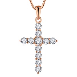 STARCHENIE Rose Gold Cross Pendant Necklace for Women 925 Sterling Silver Cubic Zirconia Crucifix Jewelry