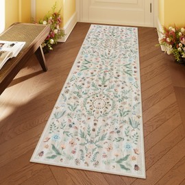 Lahome Insect Botanical Beige Bathroom Runner Rugs Non Slip Washable,Carpet Runners for Hallways 6ft,Floral Kitchen Runner Rugs Non Skid,Soft Indoor Runners for Entryway Laundry Bedroom(Beige,2x6) | Lahome