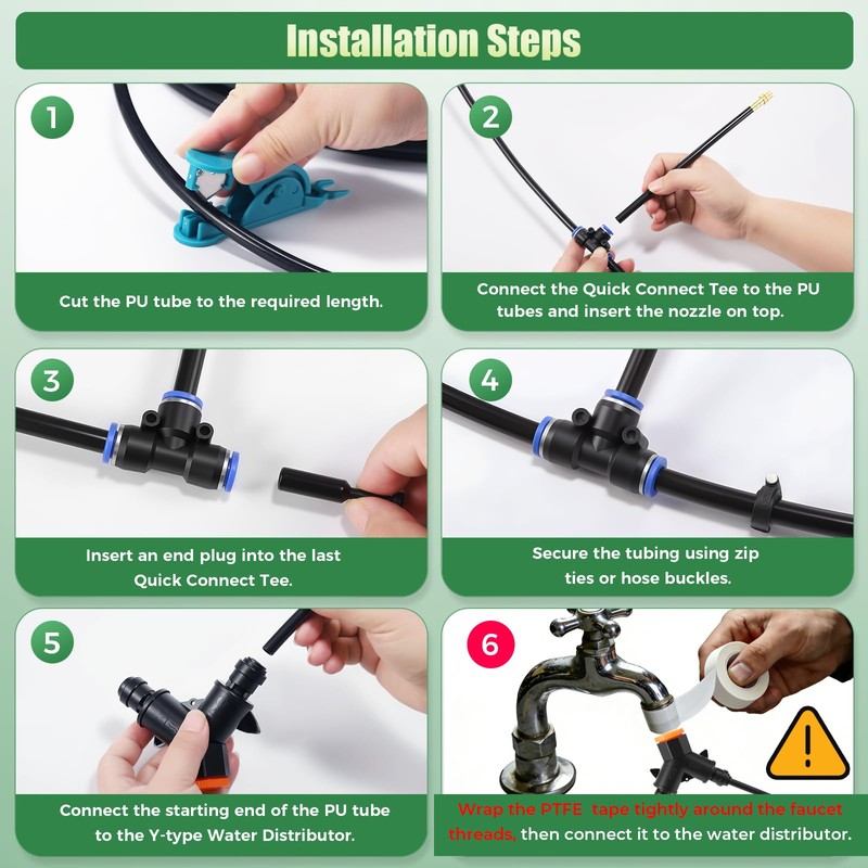 Garden Irrigation System 65FT with 20Pcs Adjustable Copper Nozzles