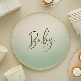 8 Sage Green Baby Plates, Baby Shower Party, Baby Shower, Green Christening Plates, Mum To Be Party Plates