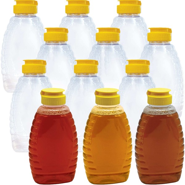 Easy Squeeze 12 Pk 12 Oz Empty Honey Bottles. BPA-Free Food-Safe PET Plastic Honey Dispenser. Flip-Top Refillable Syrup Container. Great for Storing and Serving BBQ Pasta Sauces or Salad Dressings.