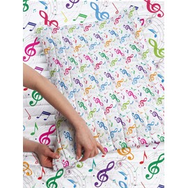 Lunarable Music Microfiber Bedspread Set, Notes on Circle Shape Geometric Background Carnival Holidays Celebrating Festivity, Soft Bedding Set with Pillow Shams & Comforter, Twin Size, Magenta Green