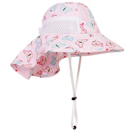 CHUNG Baby Sun Protection Hat Kids Summer Toddler Adjustable UPF 50+ Wide Brim Neck Flap Beach Play Caps for Boys Girls,Pink Butterfly,2-7Y