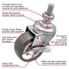 FactorDuty 2 Inch Grey Polyurethane Caster Wheels with Locking Brake,