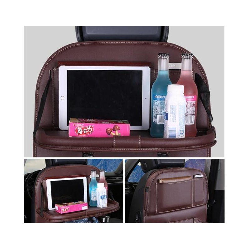 HURESON Car Back Seat Organizer with Trash Can Foldable Table