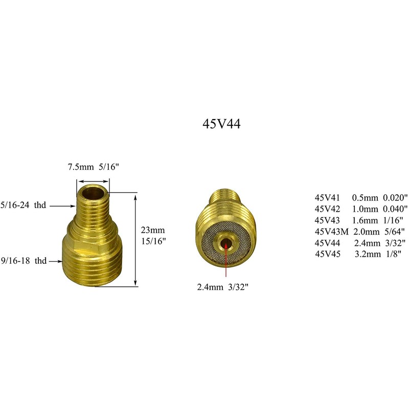RIVERWELD TIG Gas Lens Collet Bodies 45V44 3/32" 2.4mm orifice