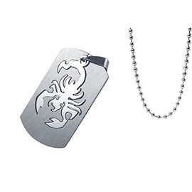 Hanessa Men's Jewellery Necklace Stainless Steel Silver Dog Tag Scorpion Gift for Boyfriend / Husband, Stainless Steel