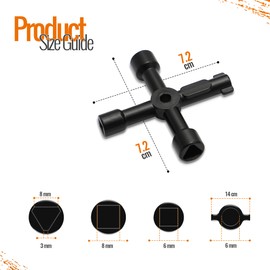 ZAVIA 4 Way Multifunction Utility Key | Black Meter Box Key | Triangle, Square, Panel Key for Cupboard, Cabinet, Water, Gas, Electric & Plumbing Applications | Four Way Service Utility Key