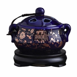 Electric Resin Burner with Timing,Ceramic Electric Incense Burner,Bakhoor Burner Censer 110 V for Home Porch,Patio,Garden,Office,Yoga, Living Room, Meditation Room (Blue Gold)