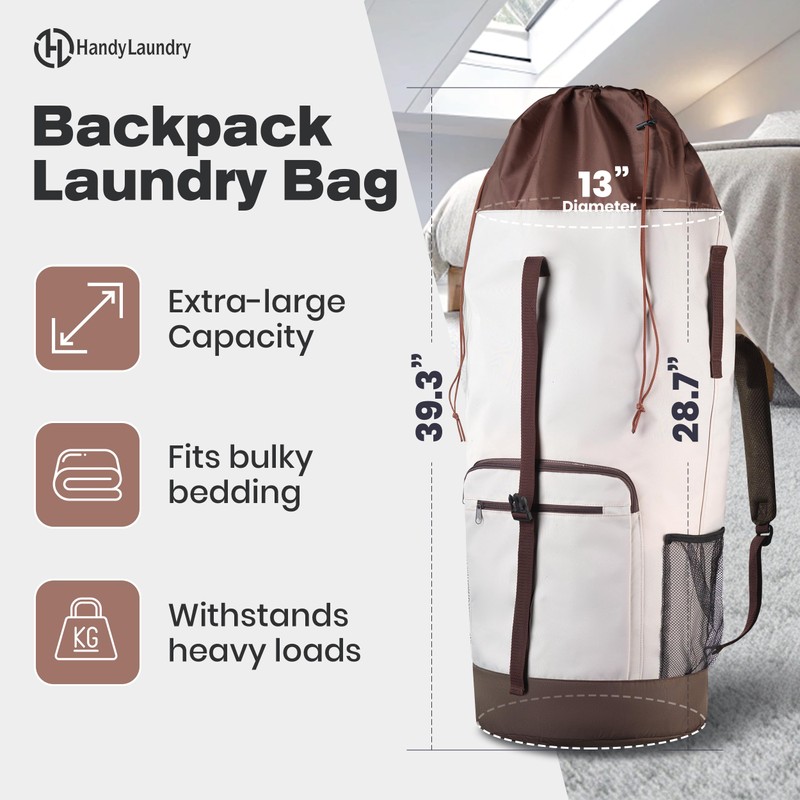 Backpack Laundry Bag - XL Heavy Duty Hamper Holds 3-4