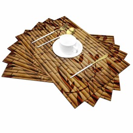 Walmsco Placemats Bamboo Fence Oriental Style Decor For Dining Room Kitchen Table,Waterproof Non-Slip Washable Heat Resistant Placemats,Set of 4,12"x18"