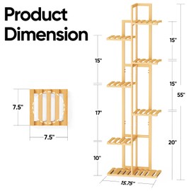 ROSSNY 55 Inch Tall Plant Stand Indoor, 7 Tier 8 Potted Bamboo Plant Stands for Indoor Plants, Corner Plant Stand, Plant Shelf For Indoor, Tiered Plant Stands, Planter Holder for Multiple Plants Indoor, Natural