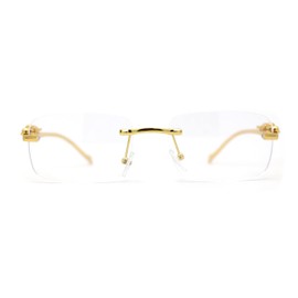 SA106 Mens Rimless Pimp Leopard Jewel Pin Arm Rectangle Eyeglasses Gold