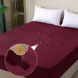 ohano Waterproof Mattress Protector, 180 x 200 cm Fitted Sheet, Waterproof and Breathable Mattress Cover, Incontinence Mattress Topper, Moisture Protection, Fitted Sheet, for All Seasons, Bordeaux