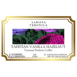 Tahitian Vanilla Hazelnut Tanzania Peaberry Coffee (Single Serve K-Cup Pods) (Gourmet, Naturally Flavored, Whole Coffee Beans) (12 pods, ZIN: 575729) - 2 Pack