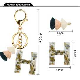 VOTACOS Initial Keychain Cute Letter Key Chain Backpack Accessories White Bag Charms for Women with Tassel Green Leaf Design-Letter H