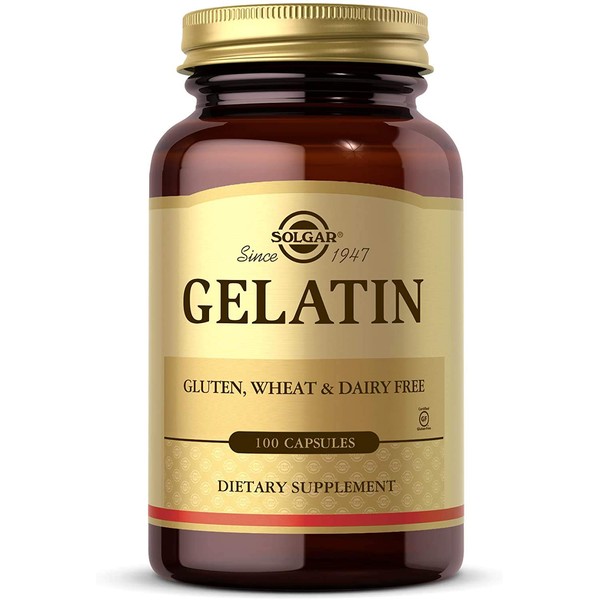 Solgar Gelatin 1680 mg, 100 Capsules - Natural Gelatin - Supports Bone, Joint & Skin Health - Gluten Free, Dairy Free - 33 Servings