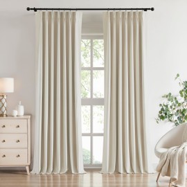 Vision Home Champagne Ivory Velvet Pinch Pleated Full Blackout Curtains Room Darkening Pleat Velvet Drapes 95 inch for Living Room Bedroom Thermal Insulated Window Panels with Hooks 40"Wx95"Lx2,Beige