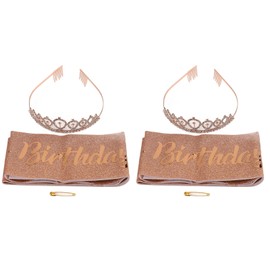 2 Sets Bridal Sash Rhinestone Tiara Kit Shiny Rose Gold Lightweight Bride Party Decorations Kit for Wedding Party