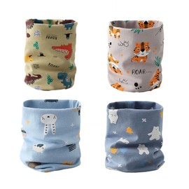 JDCMEI Children's Loop Scarf, Pack of 4 O Ring Neck Warmer Loop Scarves, Children's Scarves, Boys Girls Cotton Tube Scarf, Loop Scarf, Windproof Warm Scarf, Multifunctional Scarf for Winter, Spring,