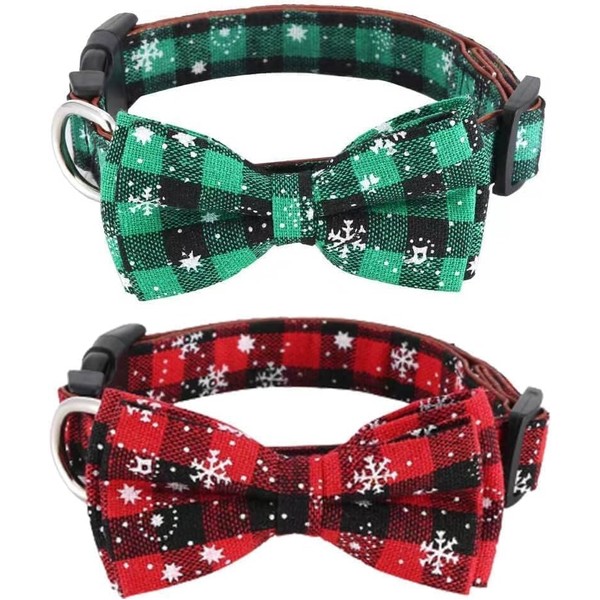 Christmas Dog Collar with Bow, Adjustable Soft Puppy Collar with