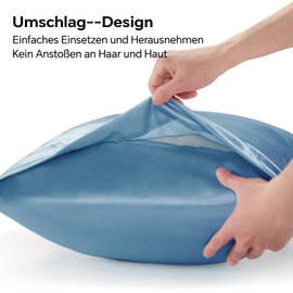 BEDELITE Pack of 2 satin cushion covers, 50 x 80 cm, haze blue, 2 satin pillowcases with 2 hair ties, soft as silk pillowcase, better care than silk pillose case