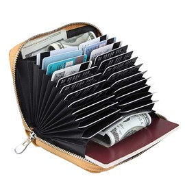 boshiho RFID Blocking 24 Slot Credit Card Holder Wallet Real Leather Multi Card Organizer Wallet with Zipper(yellow)