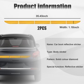 Dickno 2 PCS Car Trunk Reflective Sticker, Waterproof Auto Trunk Anti-Tailgating Reflective Warning Stickers, Rear Bumper Guard Protector Reflective Safety Decal for Most Vehicl (Golden Yellow)