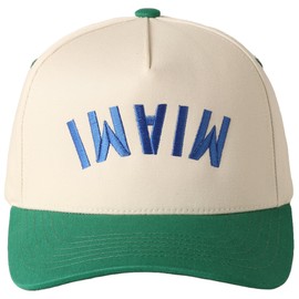 MIRMARU Two-Tone Vintage Canvas Trucker Hats for Men & Women, Adjustable Size Baseball Caps with Trendy Embroidered Design (US, Alpha, One Size, Miami Upside Down, Green/Royal Blue)