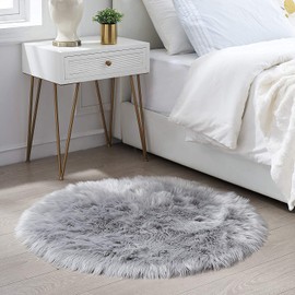 HEQUN imitation sheepskin rug, longhair fur look, imitation wool bedside rug, sofa mat (60 x 60 cm, grey)