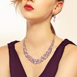 Clearine Wedding Bridal Necklace Earrings and Bracelet Jewellery Set for Women Crystal Marquise Cluster Collar Clear Silver Tone, Alloy Steel Crystal Alloy steel