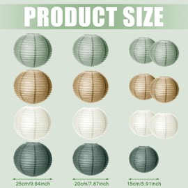 Pack of 15 Paper Lanterns Decorations Chinese Paper Lamp, Sage Green Lanterns Green Party Decor for Garden Party Decoration Bridal Shower Baby Shower Birthday Wedding Accessories Graduation Party