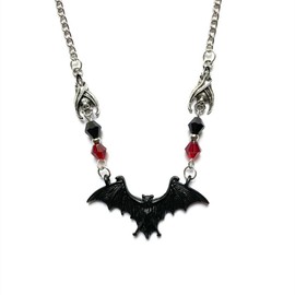 Vintage Gothic Bat Necklace Red Black Crystal Gem Bat Pendant Necklace Punk Hip Hop Style Black Necklaces Party Clothing Accessories for Women (Black)
