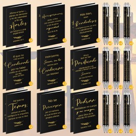 Sayglossy 36 Pcs Spanish Christian Gifts Notebooks and Bible Verse Pens Regalos Cristianos En Español Religious Prayer Scripture Notepad for Women Men Vbs Back to School Church Gift(Classic Style)