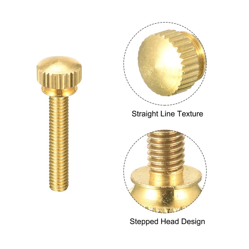 sourcing map 2Pcs Knurled Thumb Screws, M5x25mm Brass Shoulder Bolts