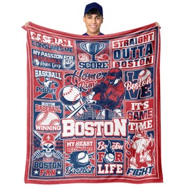 Blankets for Boston, Team Color Throws Blanket for Gift, Gifts for Men Women Baseball Lovers, Lightweight Soft Flannel Baseball Blankets 60"x50"