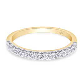 SAVEARTH DIAMONDS Moissanite Wedding Band, Wedding Rings for Women, 0.42 ct D Color VVS1 Lab Created Diamond In 18K Yellow Gold Over Sterling Silver Rings Half Eternity Stackable Engagement Ring-4