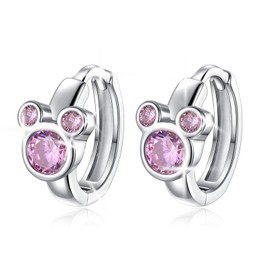 Pink Mouse Hoop Earrings S925 Sterling Silver Earrings for Women Post Pink Cubic Zirconia Trendy Lightweight Hypoallergenic Earrings Christmas Birthday Party Jewelry Earrings for Women