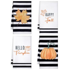 Buryeah 4 Pcs Absorbent Fall Hand Towels Pumpkin Kitchen Dishcloths Fall Leaves Truck Tea Towels Striped Autumn Towels for Bathroom Thanksgiving Harvest Decor(Classic Style)