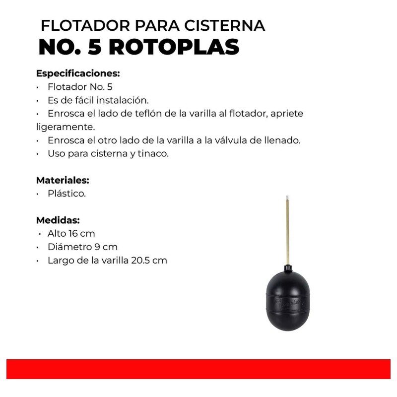 Rotoplas Flotador Llenado De Cisterna Tinaco No.5 Resistente Rotoplas