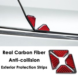 2 Pack Car Door Corner Anti-Collision Strip Compatible with Ford Mustang Mach E Real Carbon Fiber Accessories Exterior Decorations Protection Cover Stickers Decals Decor Strips (Red)