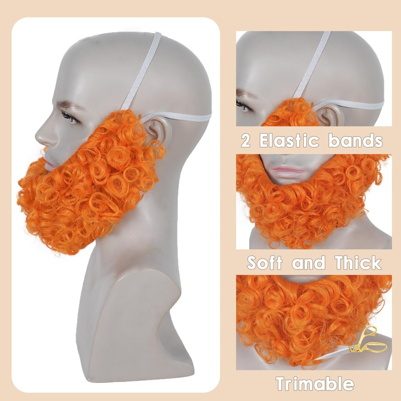 Orange Wizard Cosplay Beard for Men Short Ginger Fake Mustache